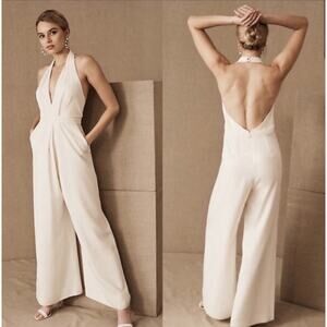Jill Stuart BHLDN Mara Halter Jumpsuit White 0 New with Flaw Bridal Events Glam